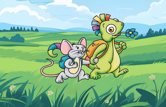 Illustration mit Thurbi und Trixli am wandern.